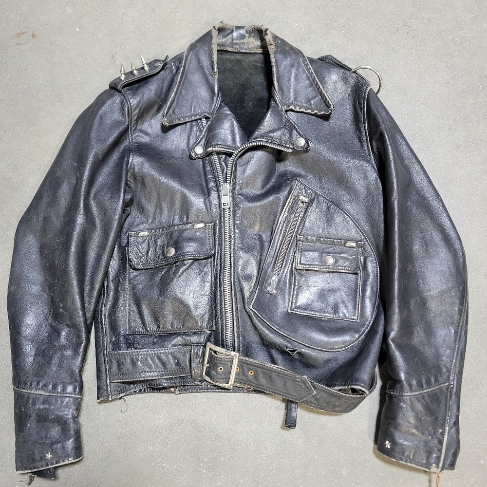 Vintage ACME leather motorcycle biker punk rock custom black jacket men's small
